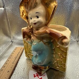 1950’s Hull Whimsical Ceramic Figurine Vase - Gold, Brown, Blue